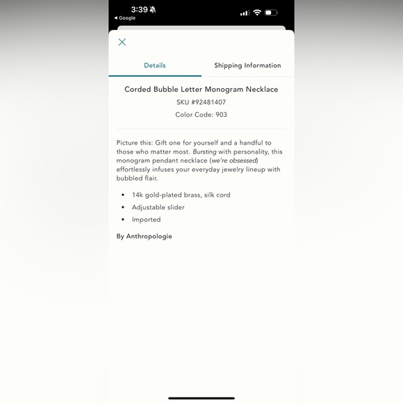 Anthropologie Bubble Letter Adjustable Choker - Picture 3 of 6